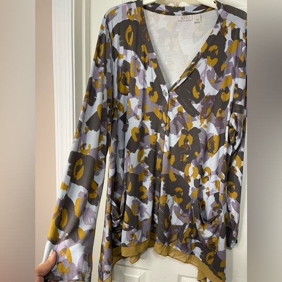 LOGO by Lori Goldstein Gray Purple and Tan Printed Tunic Cardigan size XL - Picture 3 of 6